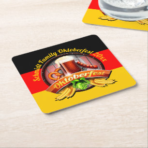 Octoberfest Festival Personalise Name Year Square Paper Coaster