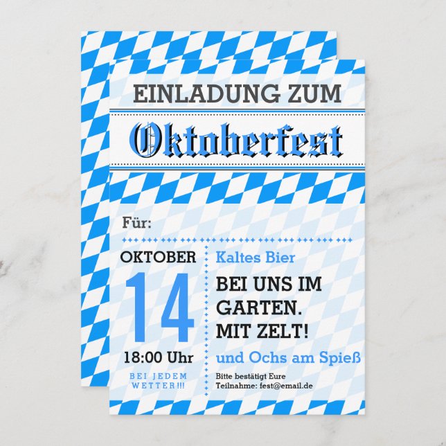 Octoberfest invitation grey blue (Front/Back)