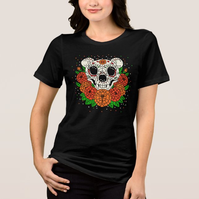 October's Marigolds & Bear Skull Tri-Blend Shirt (Front)
