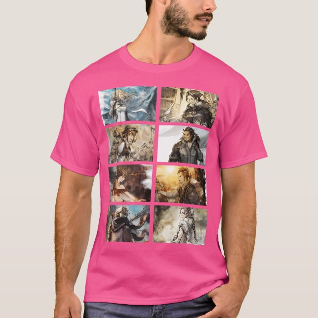 Octopath Traveller Baseball  Sleeve T-Shirt (Front)