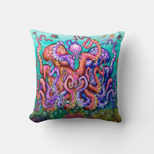 Octopi Parenti Throw Pillow (Front)