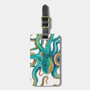 Octopis Teal Tentacles Watercolor Luggage Tag