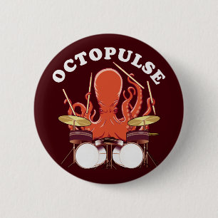 Octopulse   Octopus Drummer 6 Cm Round Badge
