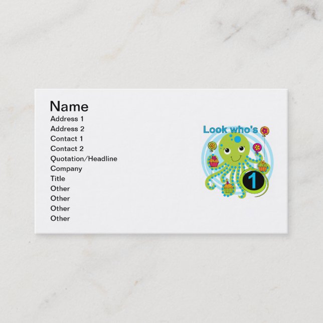 Octopus 1st Birthday T-shirts and Gifts Business Card (Front)