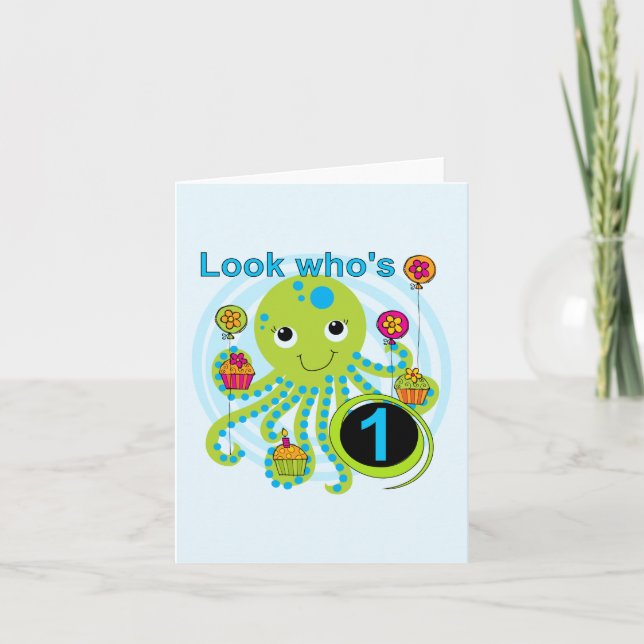 Octopus 1st Birthday T-shirts and Gifts Card (Front)