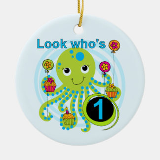 Octopus 1st Birthday T-shirts and Gifts Ceramic Tree Decoration