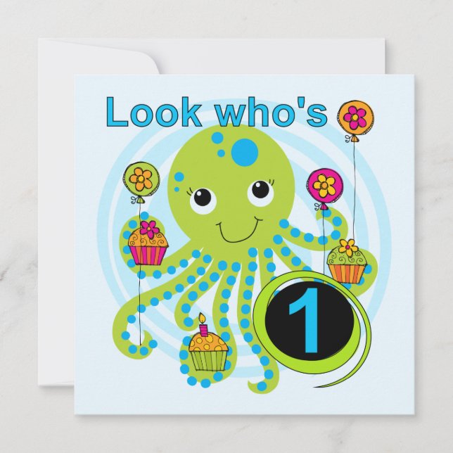 Octopus 1st Birthday T-shirts and Gifts Invitation (Front)
