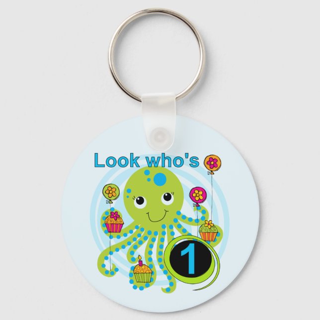 Octopus 1st Birthday T-shirts and Gifts Key Ring (Front)