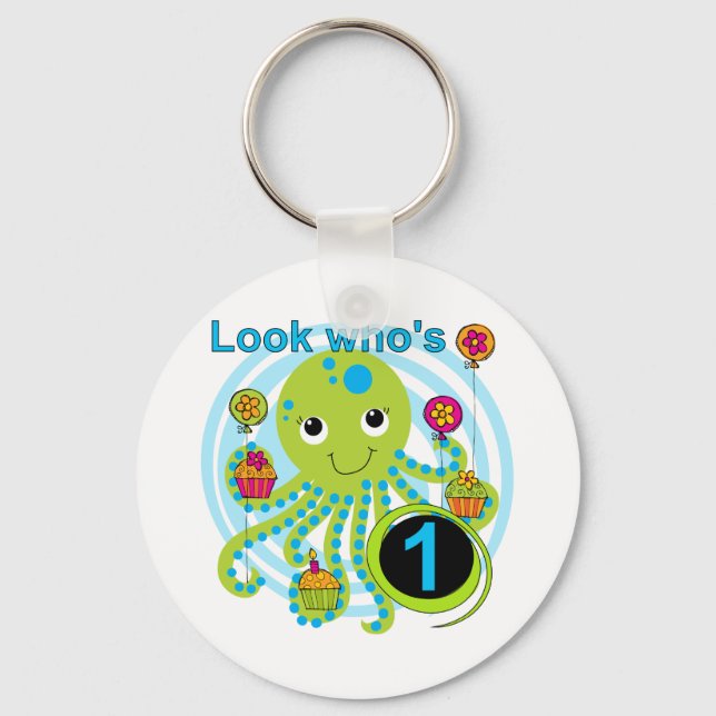 Octopus 1st Birthday T-shirts and Gifts Key Ring (Front)