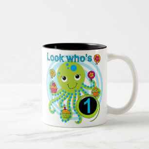 Octopus 1st Birthday T-shirts and Gifts Two-Tone Coffee Mug