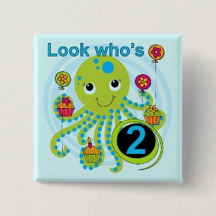 Octopus 2nd Birthday T shirts and Gifts 15 Cm Square Badge