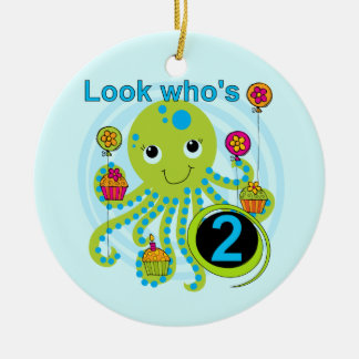 Octopus 2nd Birthday T shirts and Gifts Ceramic Tree Decoration