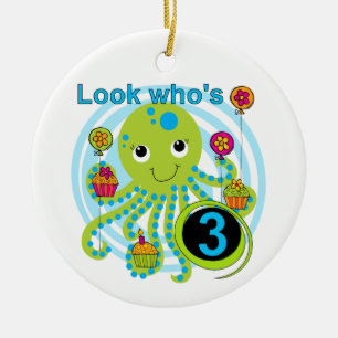 Octopus 3rd Birthday T-shirts and Gifts Ceramic Tree Decoration