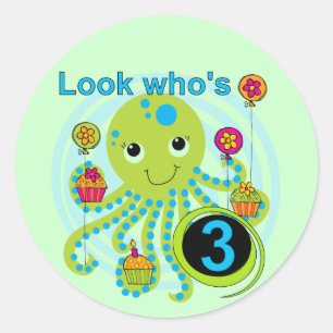 Octopus 3rd Birthday T-shirts and Gifts Classic Round Sticker