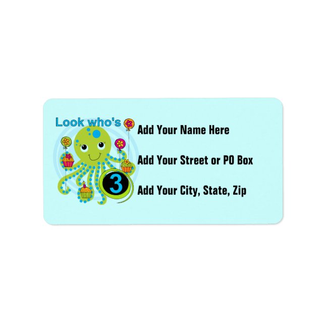 Octopus 3rd Birthday T-shirts and Gifts Label (Front)