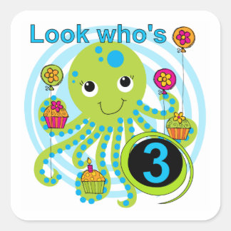 Octopus 3rd Birthday T-shirts and Gifts Square Sticker