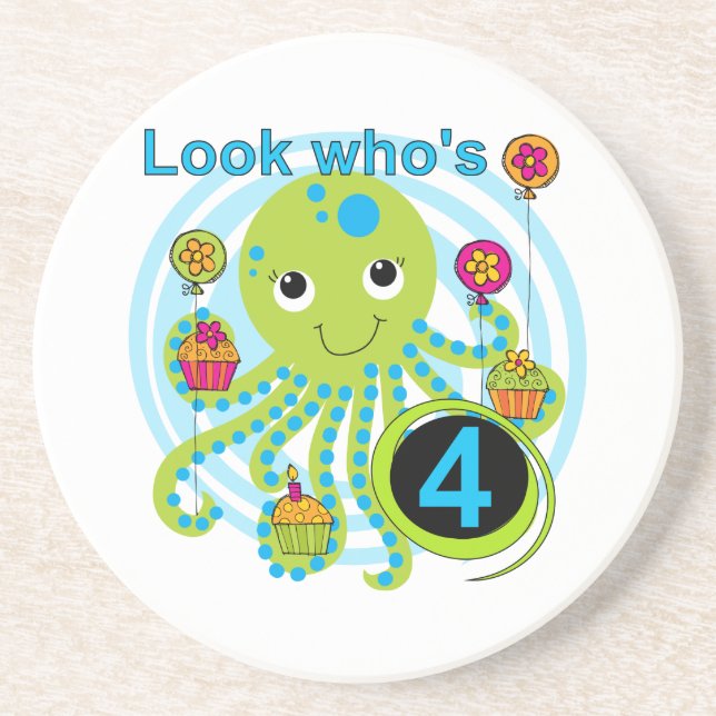 Octopus 4th Birthday T shirts and Gifts Coaster (Front)