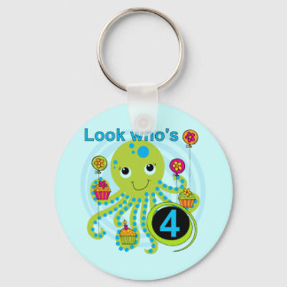 Octopus 4th Birthday T shirts and Gifts Key Ring