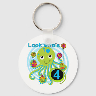 Octopus 4th Birthday T shirts and Gifts Key Ring