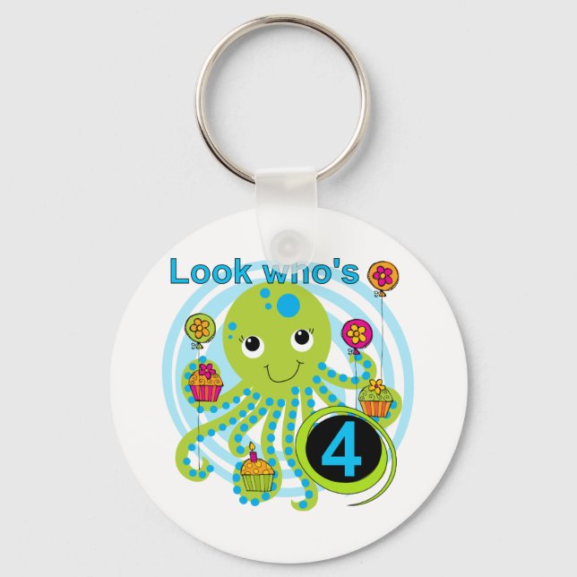 Octopus 4th Birthday T shirts and Gifts Key Ring (Front)