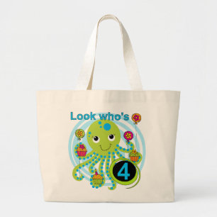Octopus 4th Birthday T shirts and Gifts Large Tote Bag