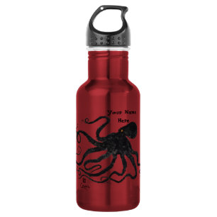Octopus 6 Black On Red - 18 oz. Water Bottle