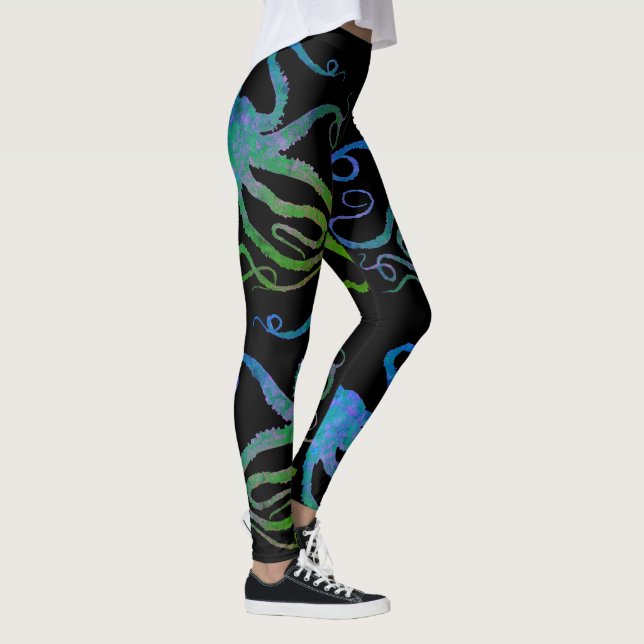 Octopus 6 Blue/Green On Black - Leggings (Right)