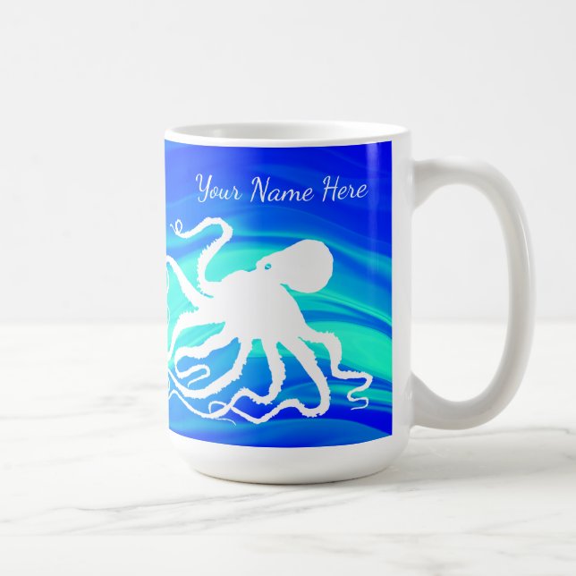 Octopus 6 on Blue Green - 15 oz. Mug (Right)
