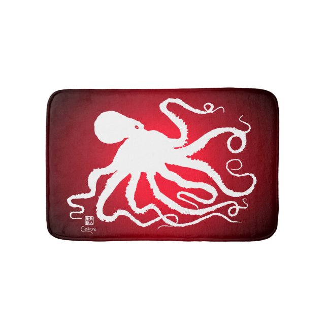 Octopus 6 on Red - Small Bath Mat (Front)