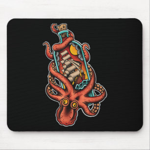 Octopus And Clipper Ship In Bottle, Old School Sai Mouse Pad