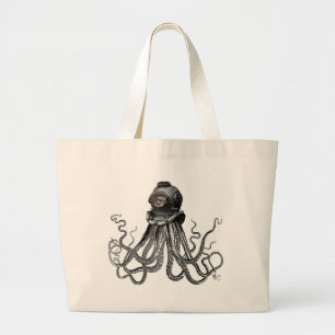 Octopus and Diving Helmet Large Tote Bag