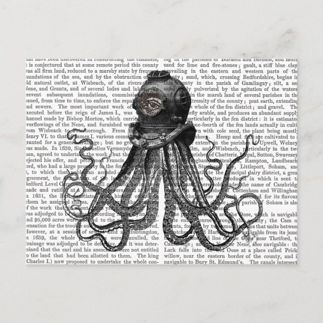 Octopus and Diving Helmet Postcard (Front)