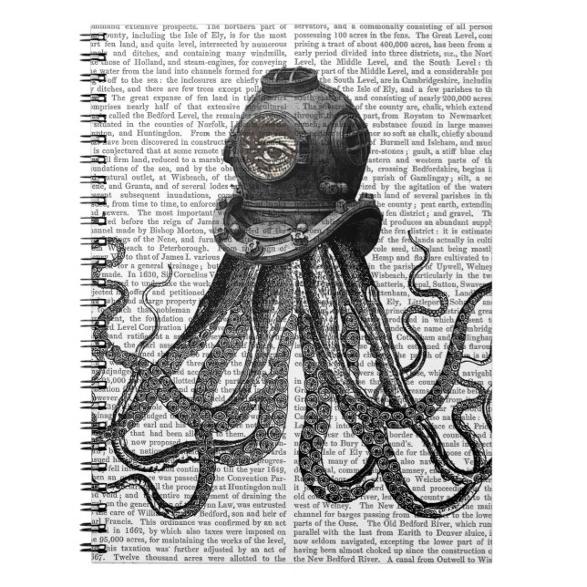 Octopus and Diving Helmet Spiral Notebook (Front)