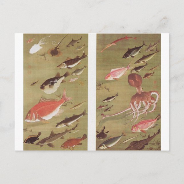 Octopus and Fish by Ito Jakuchu Postcard (Front)