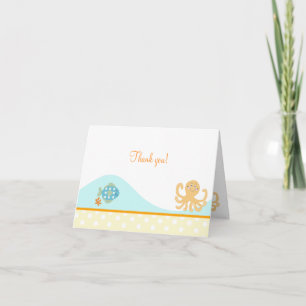 Octopus and Fish Folded Thank you note (Orange) Card