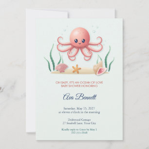 Octopus and Seashells Ocean Baby Shower Invite