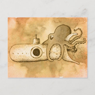 Octopus and Submarine Postcard