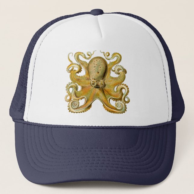 Octopus antique illustration sea monster trucker hat (Front)