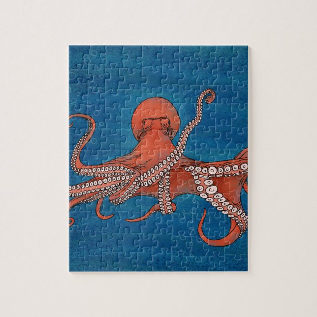 Octopus approaching jigsaw puzzle (Vertical)