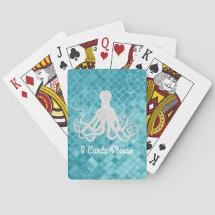 Octopus Aqua Sea Glass Personalise Playing Cards
