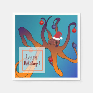 Octopus Art Merry Christmas Napkin