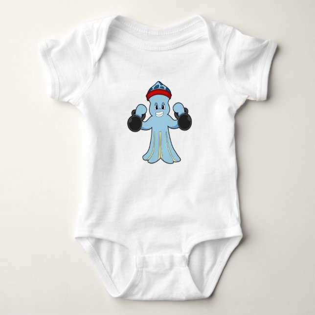 Octopus as Bodybuilder with Dumbbells Baby Bodysuit (Front)