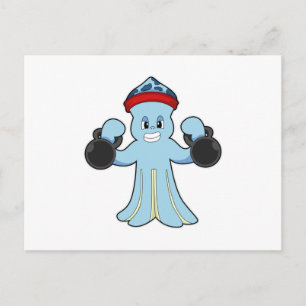 Octopus as Bodybuilder with Dumbbells Postcard