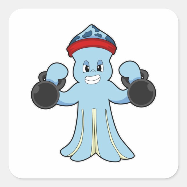 Octopus as Bodybuilder with Dumbbells Square Sticker (Front)