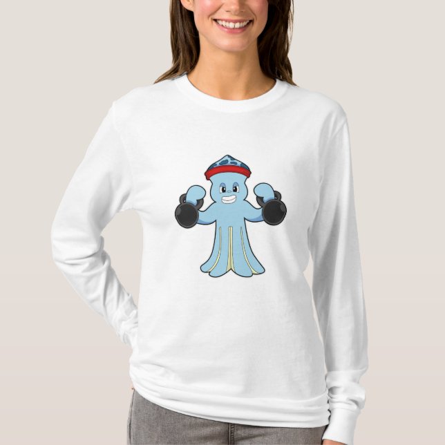 Octopus as Bodybuilder with Dumbbells T-Shirt (Front)