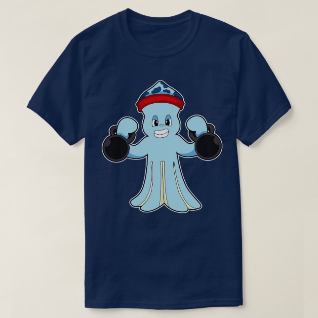 Octopus as Bodybuilder with Dumbbells T-Shirt (Design Front)