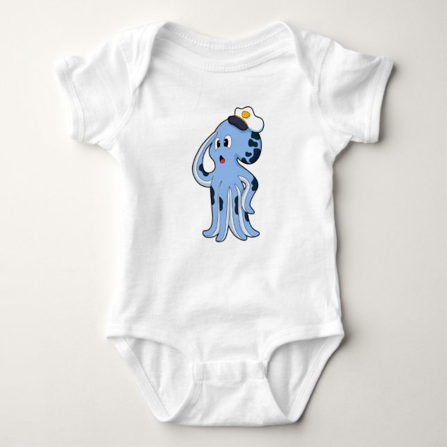 Octopus as Captain with Cap Baby Bodysuit (Front)