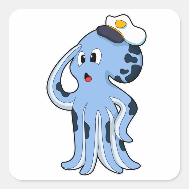 Octopus as Captain with Cap Square Sticker (Front)