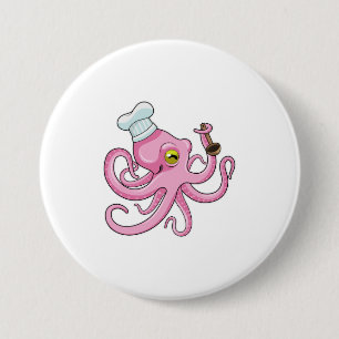 Octopus as Cook with Wooden spoon 7.5 Cm Round Badge