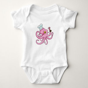 Octopus as Cook with Wooden spoon Baby Bodysuit